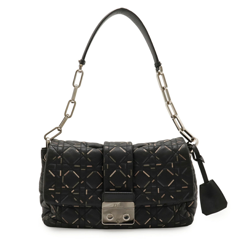 Christian Dior Lock Cannage Chain Shoulder Bag Leather Black Family